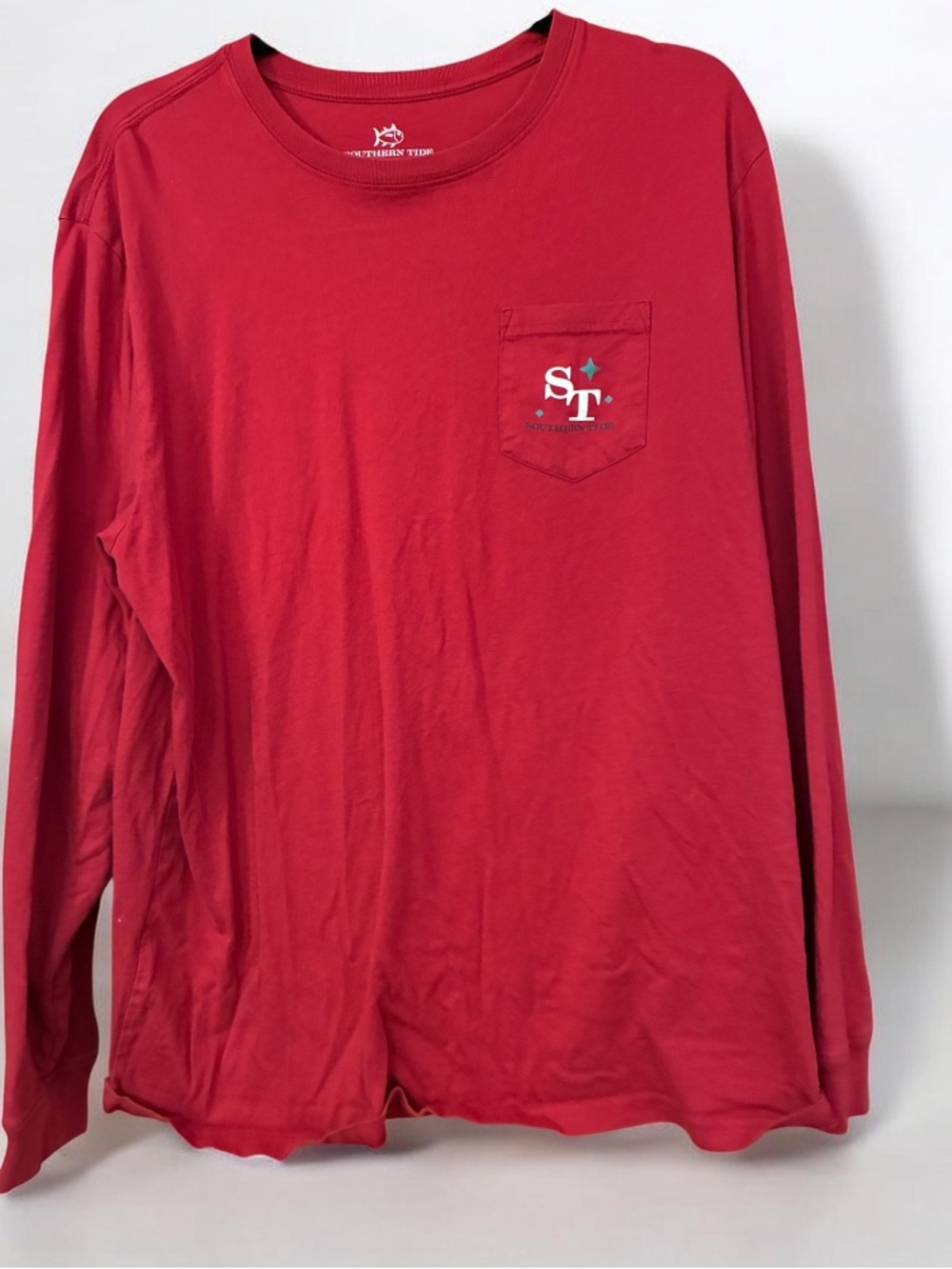 Southern Tide Red Long Sleeve Tee with Aqua Logo